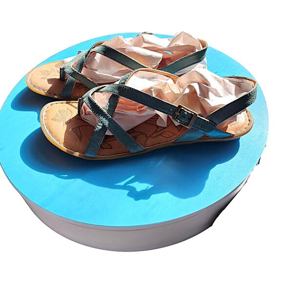 New Without Tags - Blue Leather Criss Cross Leather Sandals by Born - Size - 7M - Picture 3 of 7